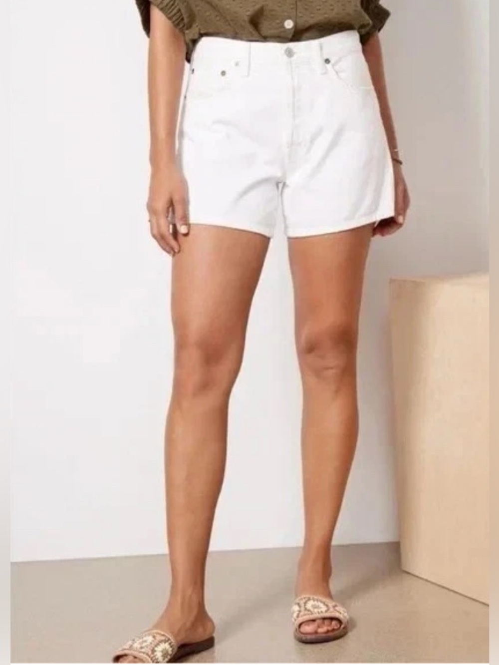 New AGOLDE Parker White Jean Shorts Denim (Dough) Size 34